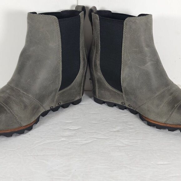 Sorel Women's Lea US6 Wedge Waterproof Leather Gray Chelsea Ankle Booties Boots - Picture 7 of 12